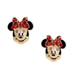 Disney x Baublebar Minnie Mouse Earrings Red Bow Crystals Gold Plated New NWT
